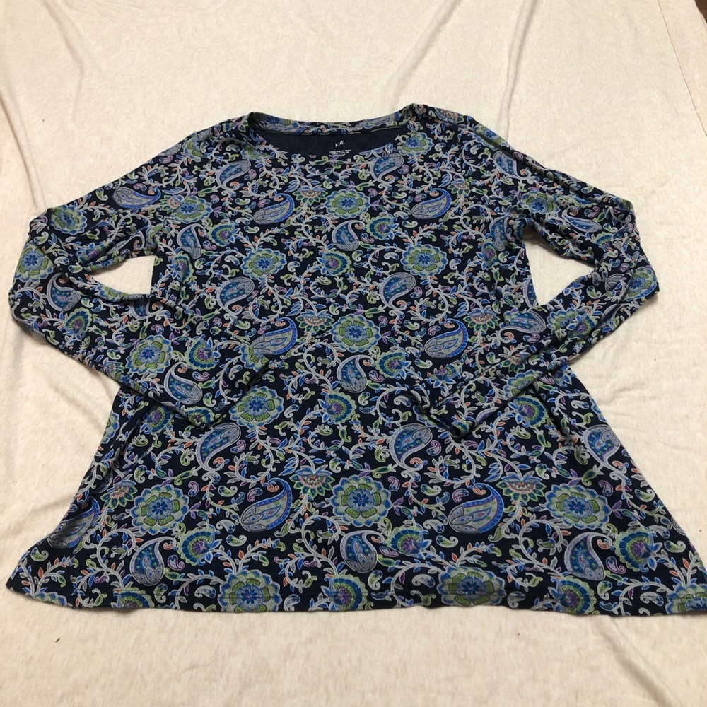 J. Jill 100% Pima Cotton Paisley All Over Print Top Lightweight Soft Breathable